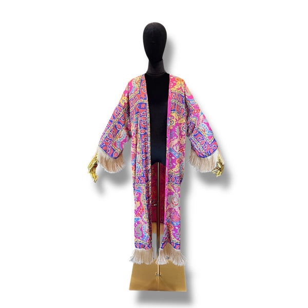 Pink Armenian Alphabet Silk Robe