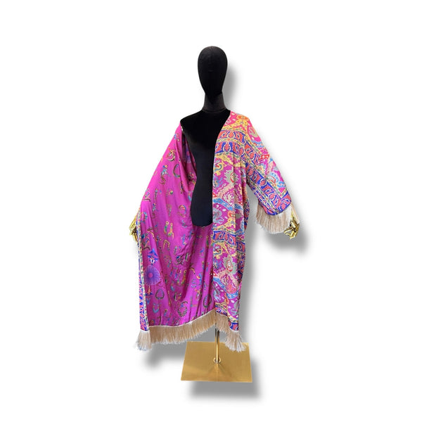 Pink Armenian Alphabet Silk Robe