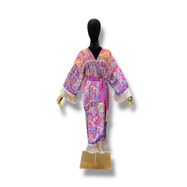 Pink Armenian Alphabet Silk Robe