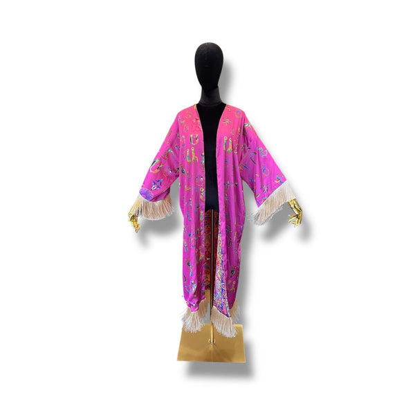 Pink Armenian Alphabet Silk Robe