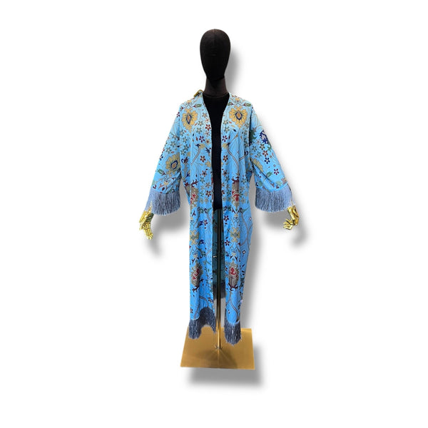 Light Blue Armenian Alphabet Silk Robe