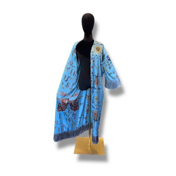 Light Blue Armenian Alphabet Silk Robe