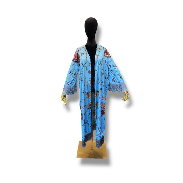Light Blue Armenian Alphabet Silk Robe