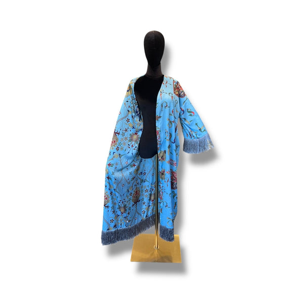 Light Blue Armenian Alphabet Silk Robe