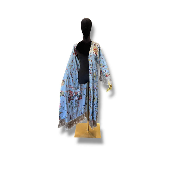 Powder Blue Armenian Alphabet Silk Robe