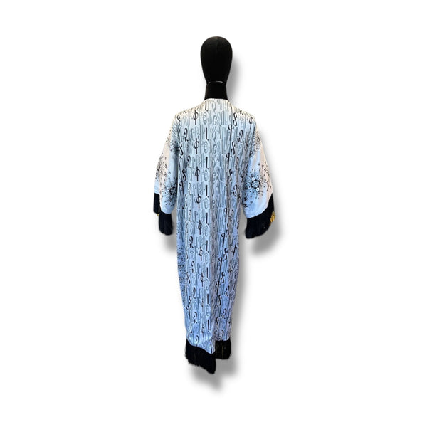 Light Grey with Black Fringe Armenian Alphabet Silk Robe