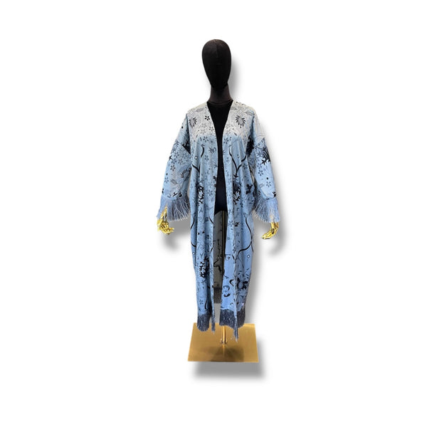 Light Grey with Grey Fringe Armenian Alphabet Silk Robe