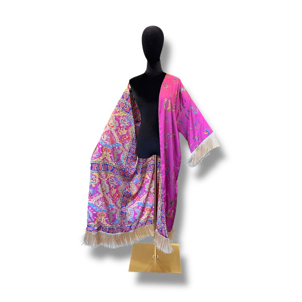 Pink Armenian Alphabet Silk Robe