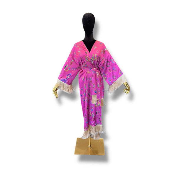 Pink Armenian Alphabet Silk Robe