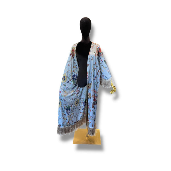 Powder Blue Armenian Alphabet Silk Robe