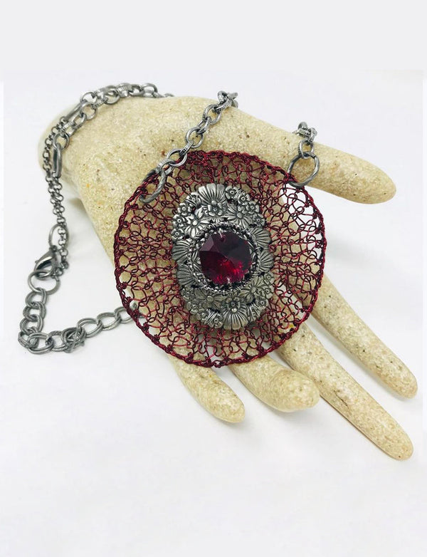 Red & Silver Mesh Necklace